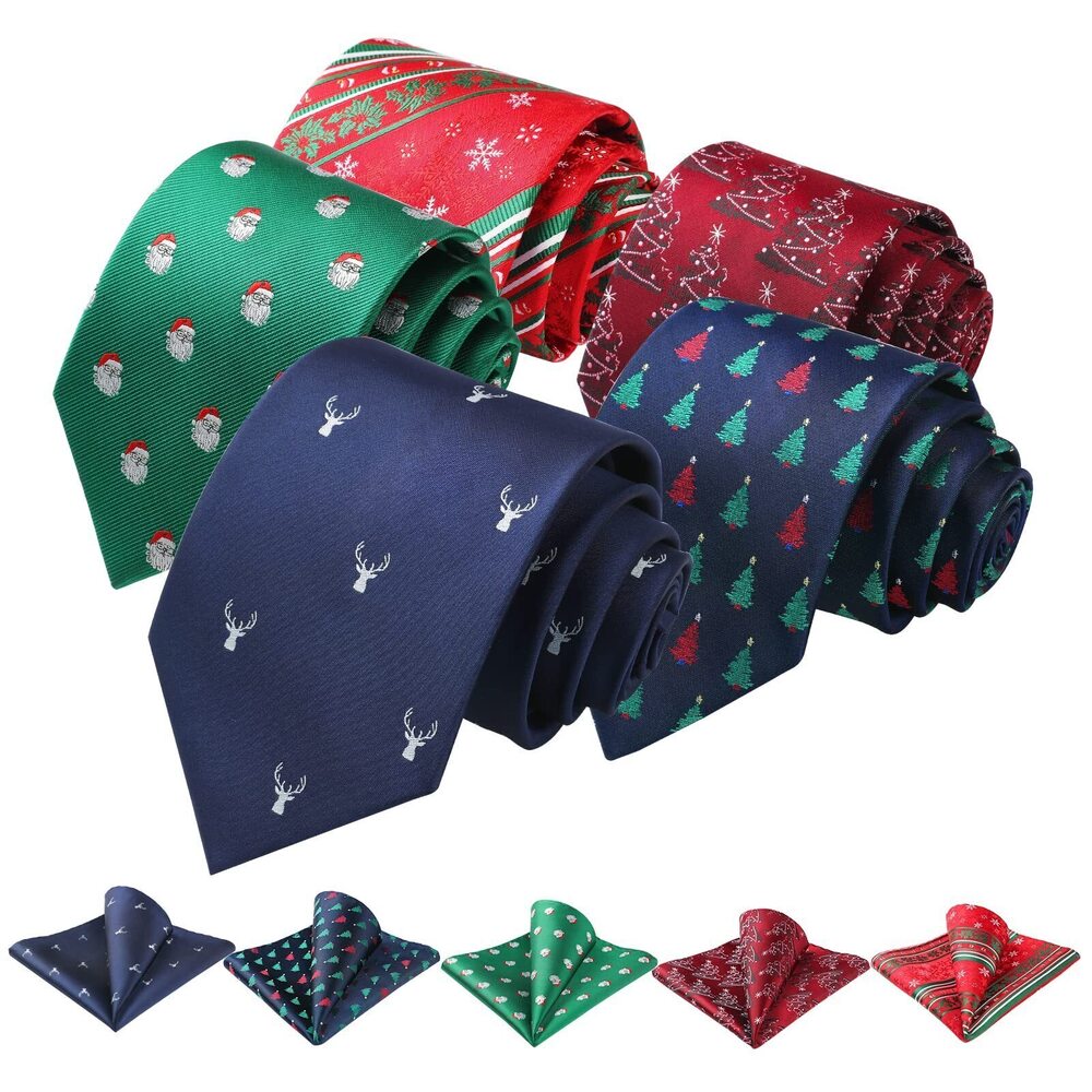1057 Christmas Tie Burgundy Tree Pattern Snowman Snowflake Silk Woven